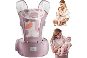 BEBEAR Bebamour Baby Carrier Newborn to Toddler-Baby Hip Carrier Front and Back Carry with Head Hood & 3 Pieces Teething Pads& Waist Extenders (Pink)