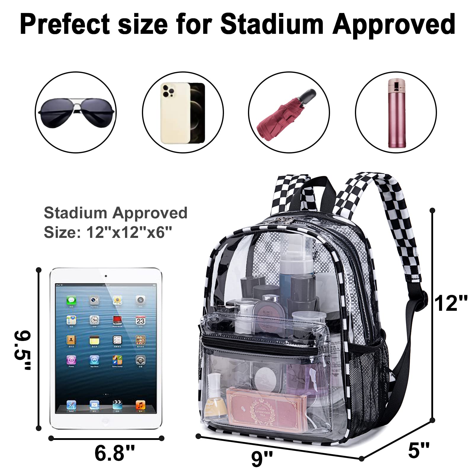 BTOOP Clear Mini Backpack for Stadium Events 12x12x6 Small Transparent Backpacks Plastic See Through Clear Bag for Concerts Work Festival Security Travel
