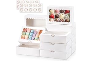 YODYZJ 20pcs Cookie Boxes with Window, 9x6x2.5 Inches White Bakery Boxes for Dessert, Treat, Pastry, Donut, Chocolate Covered