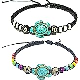 Nove Jewelry Leather 2 Pcs Hawaiian Sea Turtle Bracelet-Black Bracelet with Turtle in Turquoise Color-Turtle Hemp Bracelet