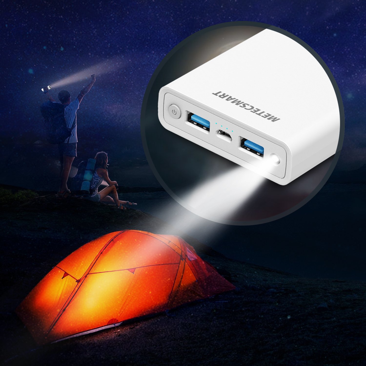 Metecsmart Power Bank Portable Charger 20000mah - 6A Output Fast Quick Charge 3.0 External Battery Pack 20000 mah Powerbank for iPhone iPad Samsung Google Pixel Nintendo Switch MacBook Smart (White)