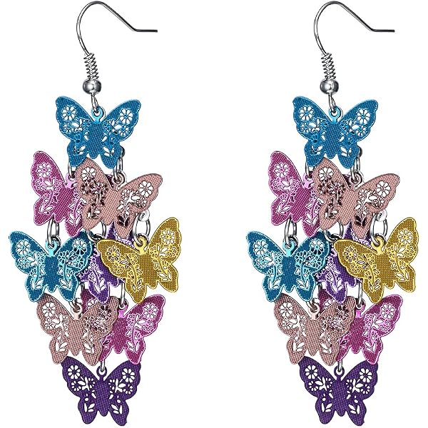 Boucles D’oreilles Papillon Violet – Cristal & Pampilles – Neuf Avec étiquettes – Clip