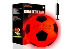 BATURU Glow in The Dark Soccer Ball with 2 LED Lights, NO.5 Light Up Indoor/Outdoor Soccer Ball with 6 Spare Batteries & Pump, Soccer Ball Gift Ideals for Boys 8-13 Years Old