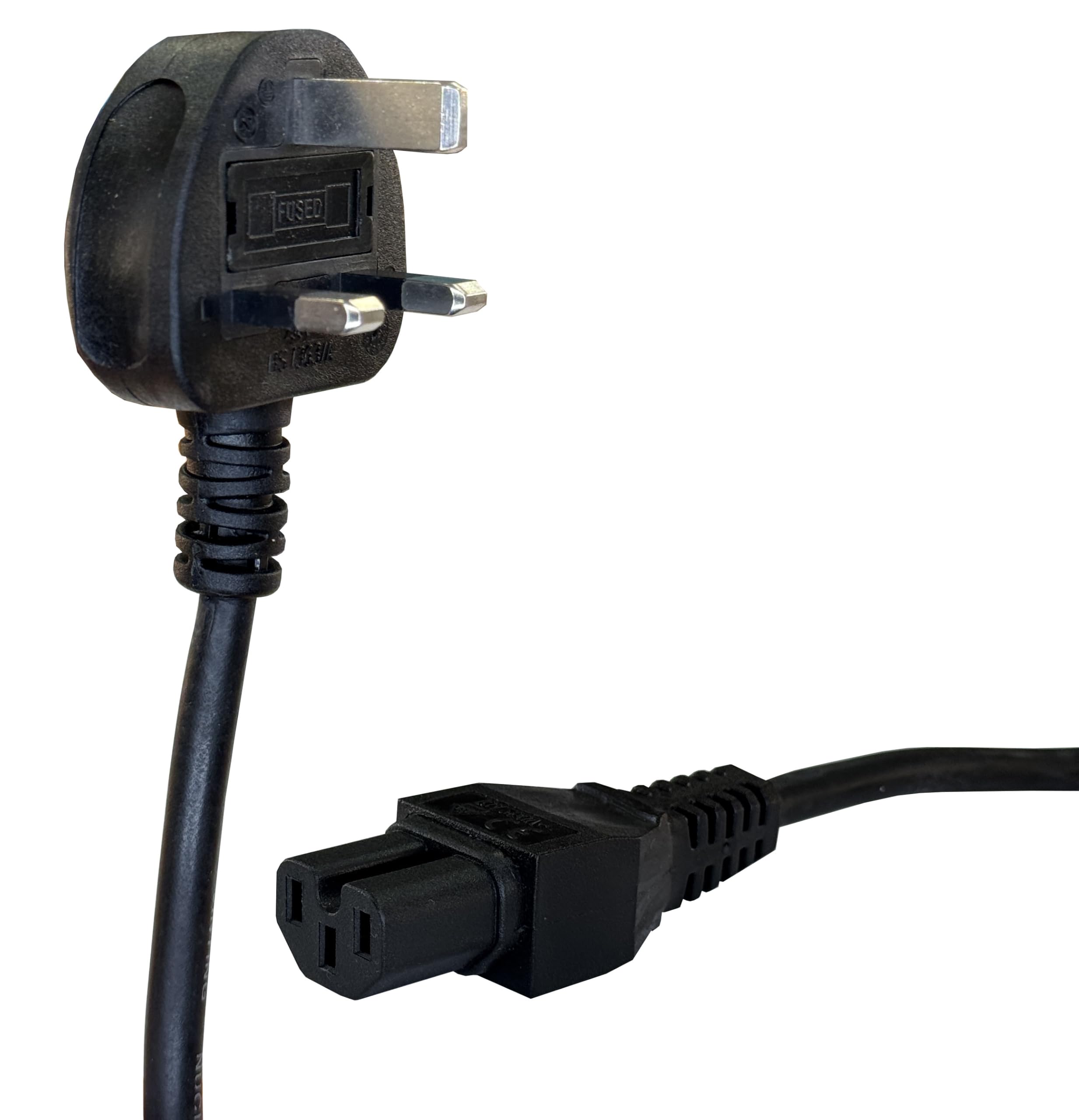 electrosmart 1m Black C15 Kettle Power Cable with Notch - UK Mains Plug to IEC Socket