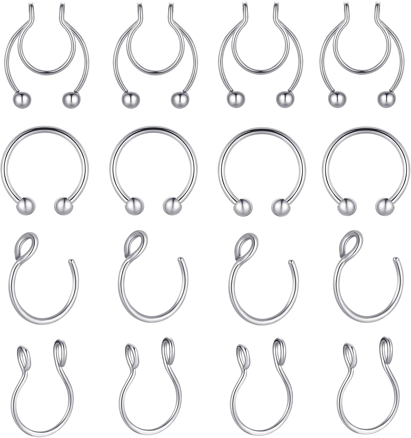 Caliada Stainless Steel Faux Fake Lip Ear Nose Septum Nose Rings Fake