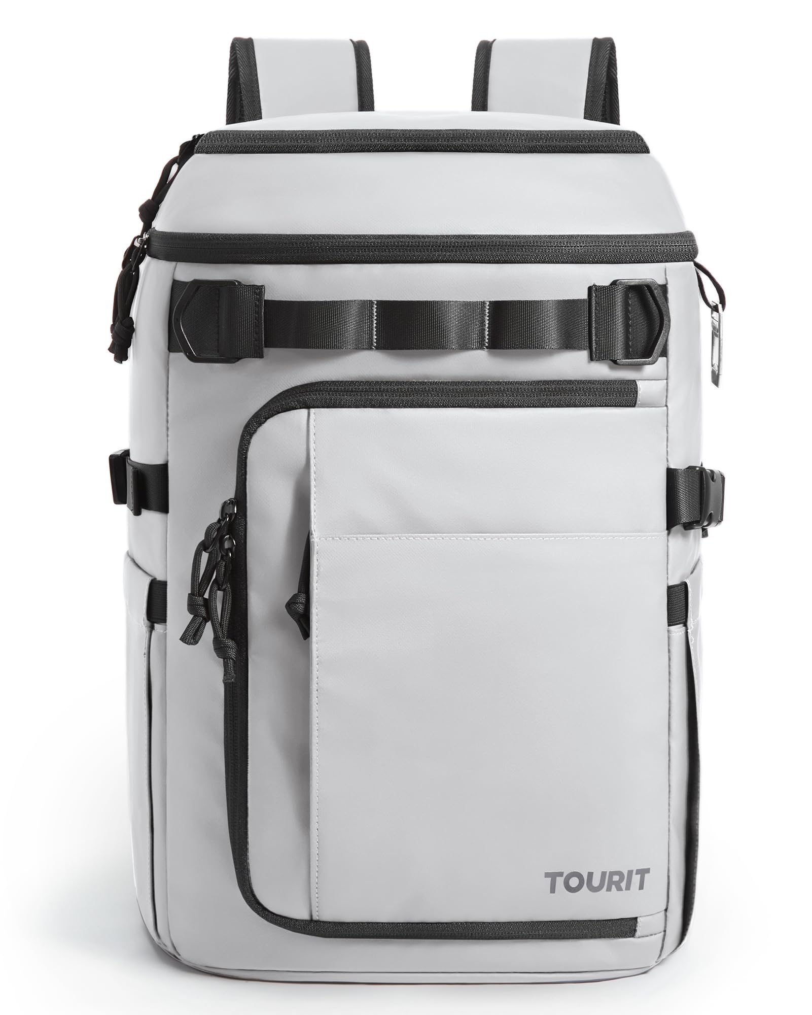 TOURIT 38 Cans Backpack Cooler: Leak Proof Waterproof 2 Insulated Compartments Soft Cooler Bag Beach Travel Camping Picnic Light Gray Image