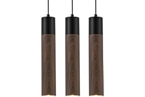 ELYONA LED Pendant Lights for Kitchen Island Walnut Wood Grain & Matte Black Metal, Modern Cylinder Pendant Light Fixtures fo