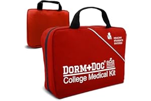 DormDoc College First Aid Kit – Compact Emergency Medical Kit for Dorm Rooms, School, Sports – with Bandages, OTC Medicines for Relief, Gauze, Quick Care Set – Portable Health Kit - 175 PCS, Red
