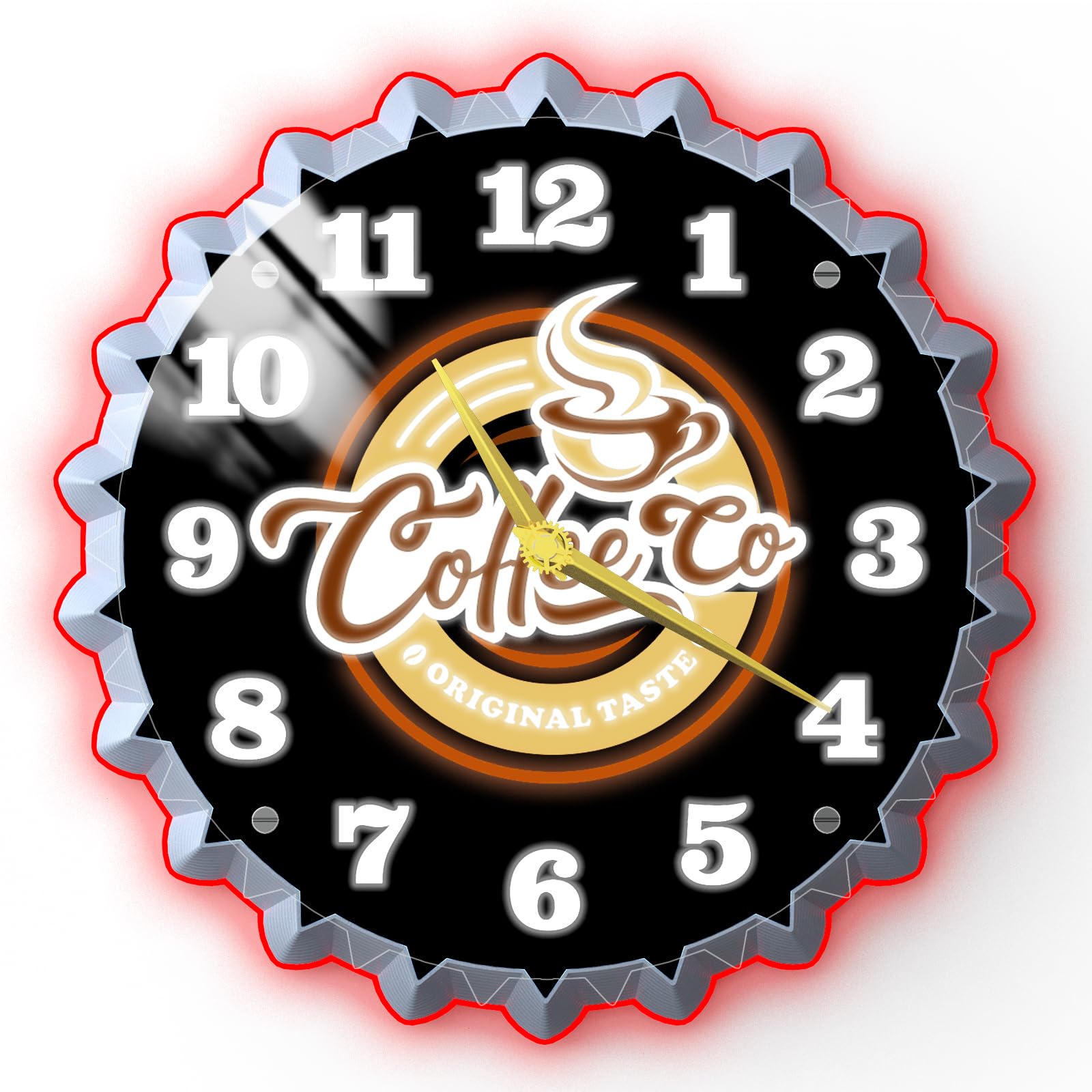 Photo 1 of Neoflarea Neon Wall Clock, 12 Inch with Coffee Themed Graphics, 3D Glow Effect, Silent Non Ticking, Ideal for Coffee Shops, Cafés, Game Rooms, Bars, Living Rooms, and Offices Decor