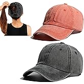 2 Packs Criss Cross Hat Womens Baseball Cap Distressed Ponytail Messy Bun Trucker Ponycap