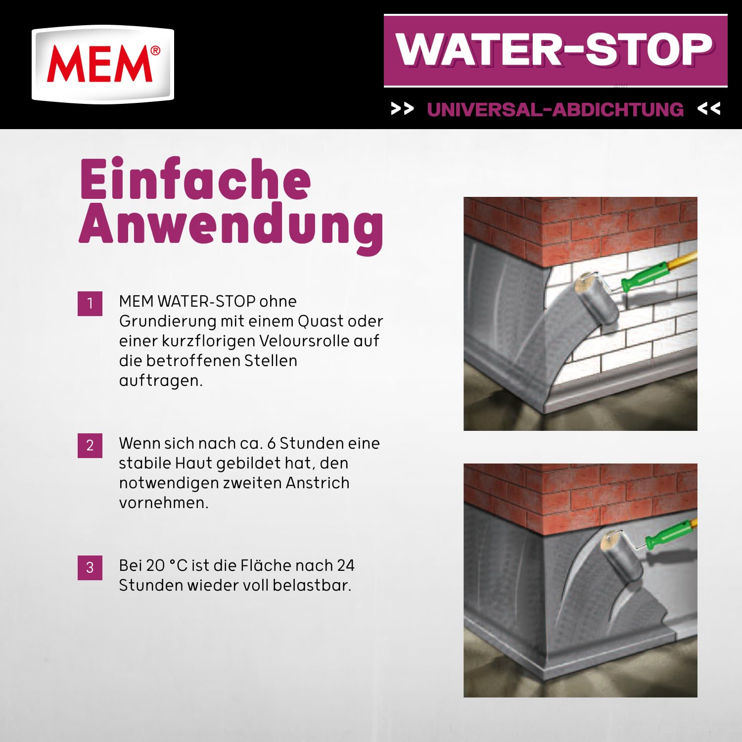 MEM Water Stop Abdichtungsmasse, Universalabdichtung & Feuchtigkeitssperre für innen & außen, Sofort dichtend, Lösemittel-, silikon- & bitumenfrei, Grau, 1 kg Eimer 6