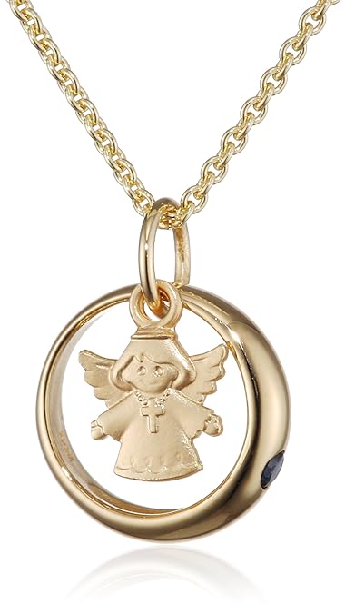 XAANA Kinder-Kette mit Anhänger 333 Gelbgold Synthetik Saphir blau Brillantschliff 38 cm - AMZ0396