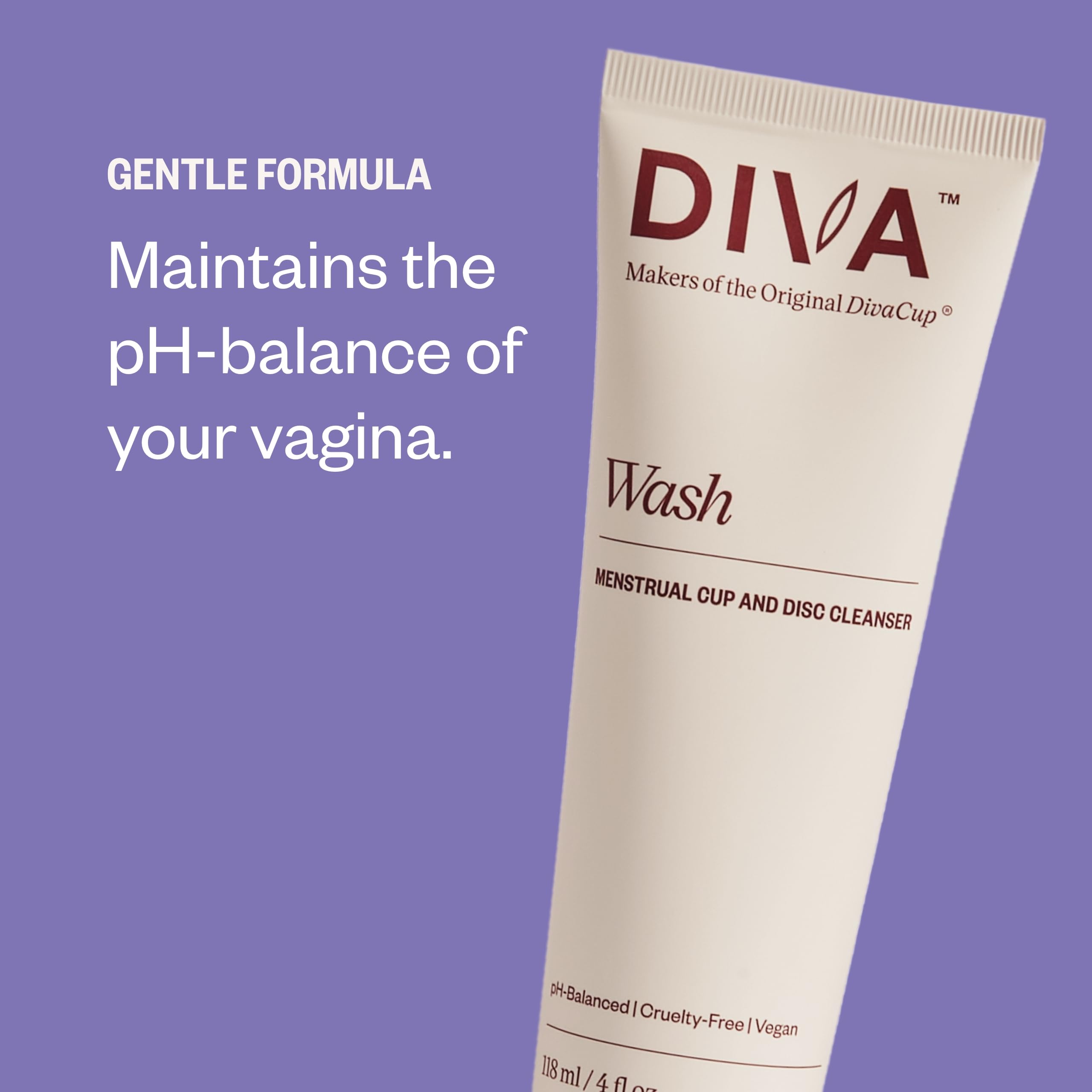 DIVA Wash - Menstrual Cup & Disc Cleanser - Requires One Drop Only - for Period Care - 100% Plant-Based Cleansing Wash - Fresh Citrus Scent - 4 Fl Oz