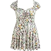 CIDER Plus Size Dresses for Curvy Women Square Neck Tie Front Floral Ruffle Trim Summer Mini Dresses