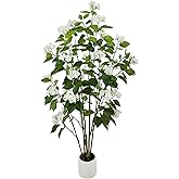 Alonfale 6FT Artificial Hydrangea Tree with 29 Blooms, Potted Fake Plant for Home Office Decor, Realistic Leaves & Bendable Branches, White Planter (6 FT)