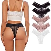 VKME 5 Pack Seamless Lace Thongs For Women Underwear Sexy Low Rise No Show Thong Stretch Womens Panties