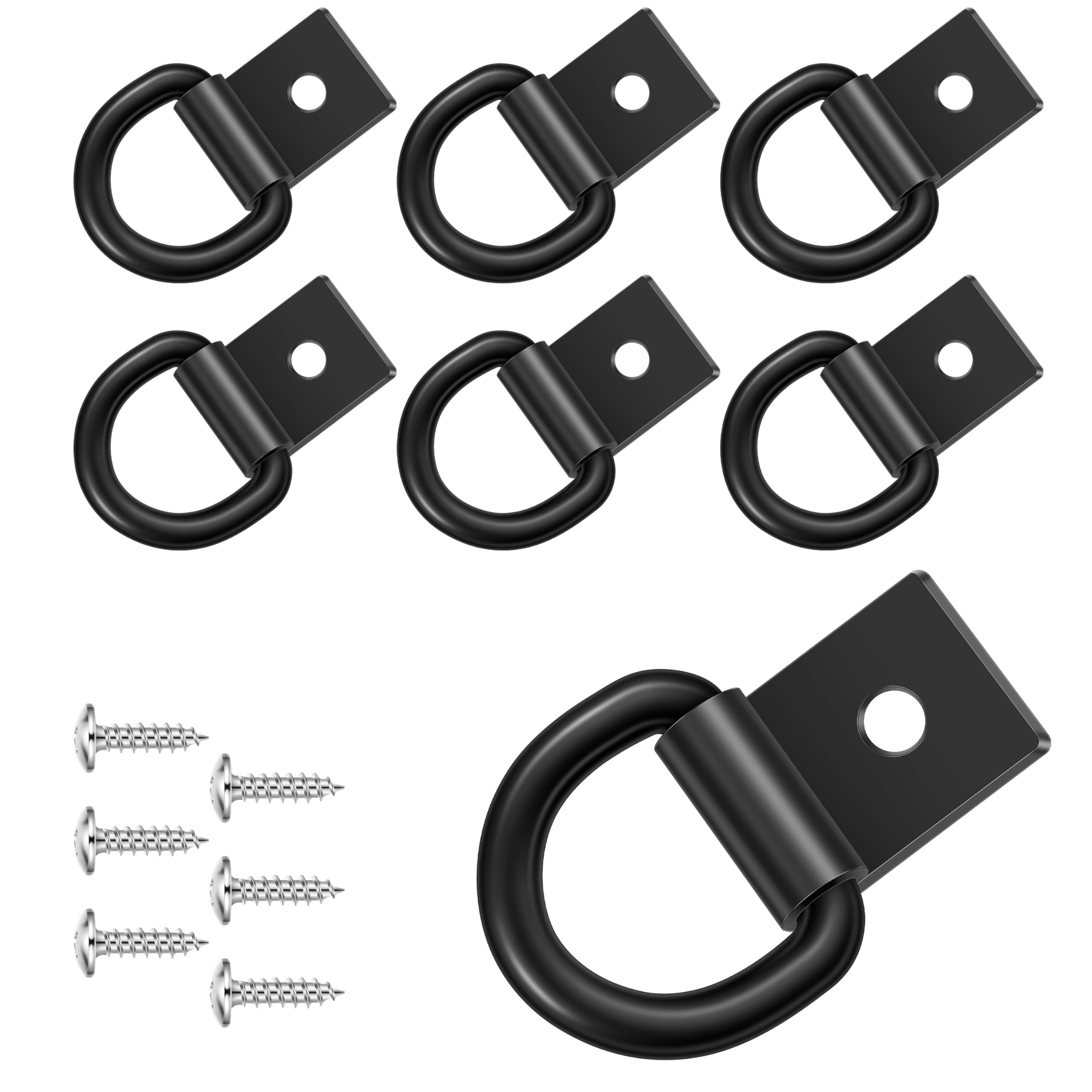 Photo 1 of garini Black D Ring Tie Down Anchors,6Pcs Heavy Duty D Ring with Screws,Surface Mount Hooks Securing Cargo for Trailer, Truck Bed Or Deliveries