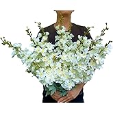 DYZEM Pack of 10 Artificial Delphinium Flowers Snapdragon for Home Decor 33.5" Long Silk Violet Flowers Stems for Home Kitchen Wedding Indoor Outdoor Decoration (White)