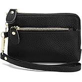 ZOOEASS Women Leather Coin Purse,Large Opening For Easy Access,With Wrist Strap(Black)