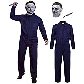 Arvilhill Men 3 Pcs Myers Costume Mask Knife Jumpsuit Halloween Adult Classic Horror Killer Outfits (S-XXL)