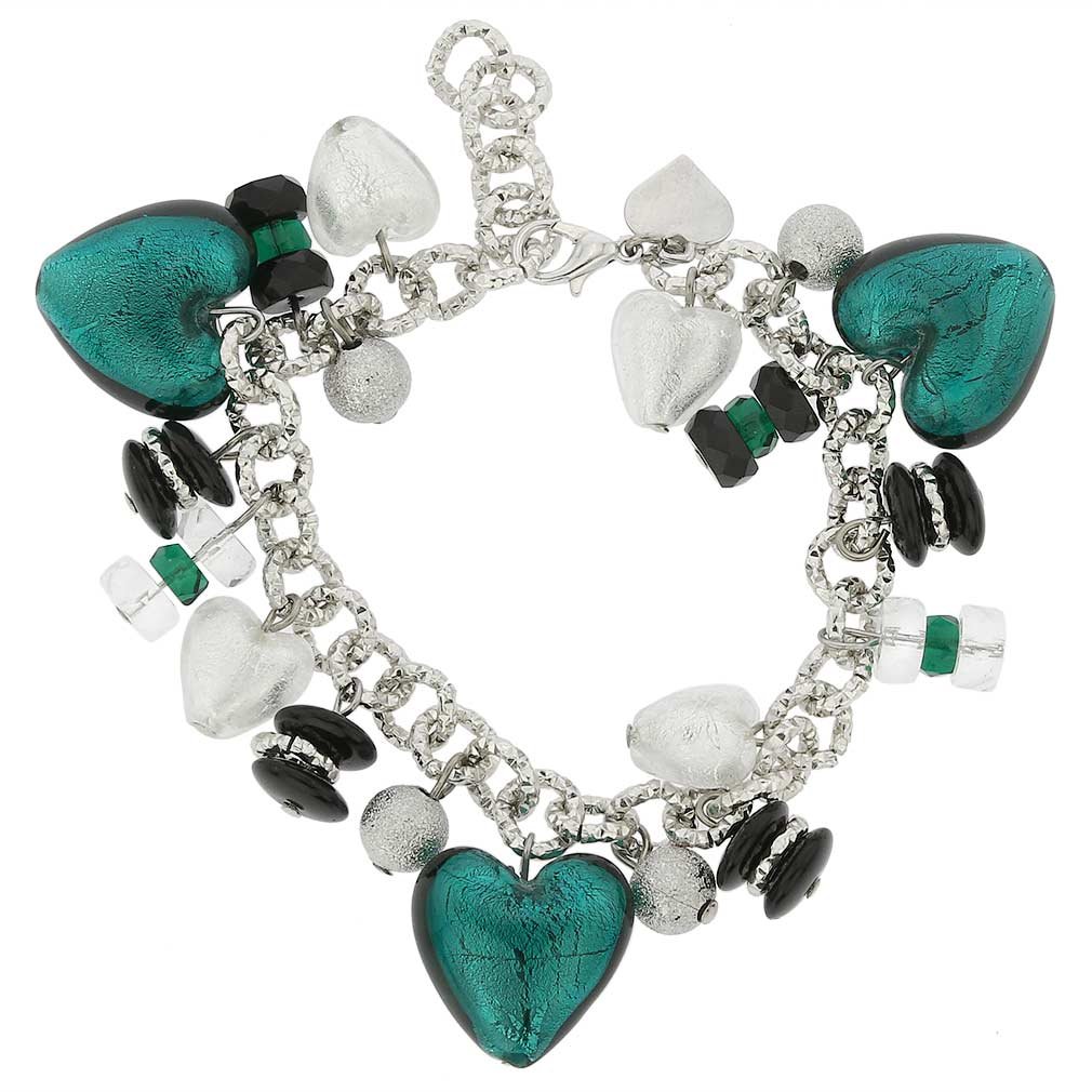 Glass Of Venice Murano Glass Donatella Heart Charms Bracelet - Aqua