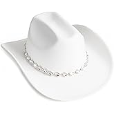 MTKCM White Cowgirl Hats Pinched Wide Brim Cowboy Hat for Women