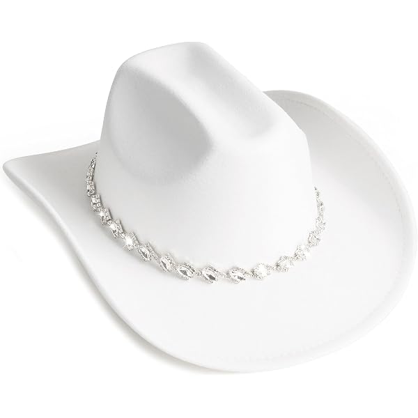 2717 White Cowgirl Hats Pinched Wide Brim Cowboy Hat For Women MTKCM White Cowgirl Cowboy Hat Wide Brim Bling Rhinestone  main image 3