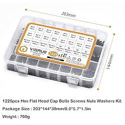 VIGRUE 1225PCS Metric M2 M3 M4 M5 Flat Hex Head