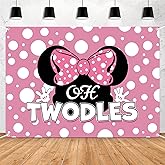 Celchvens Oh Twodles Birthday Backdrop for Girl, 7x5ft Pink Minnie 2nd Birthday Party Banner Decoration, Cartoon Mouse Theme Background for Kids Photo Booth, Happy Second Birthday Supplies