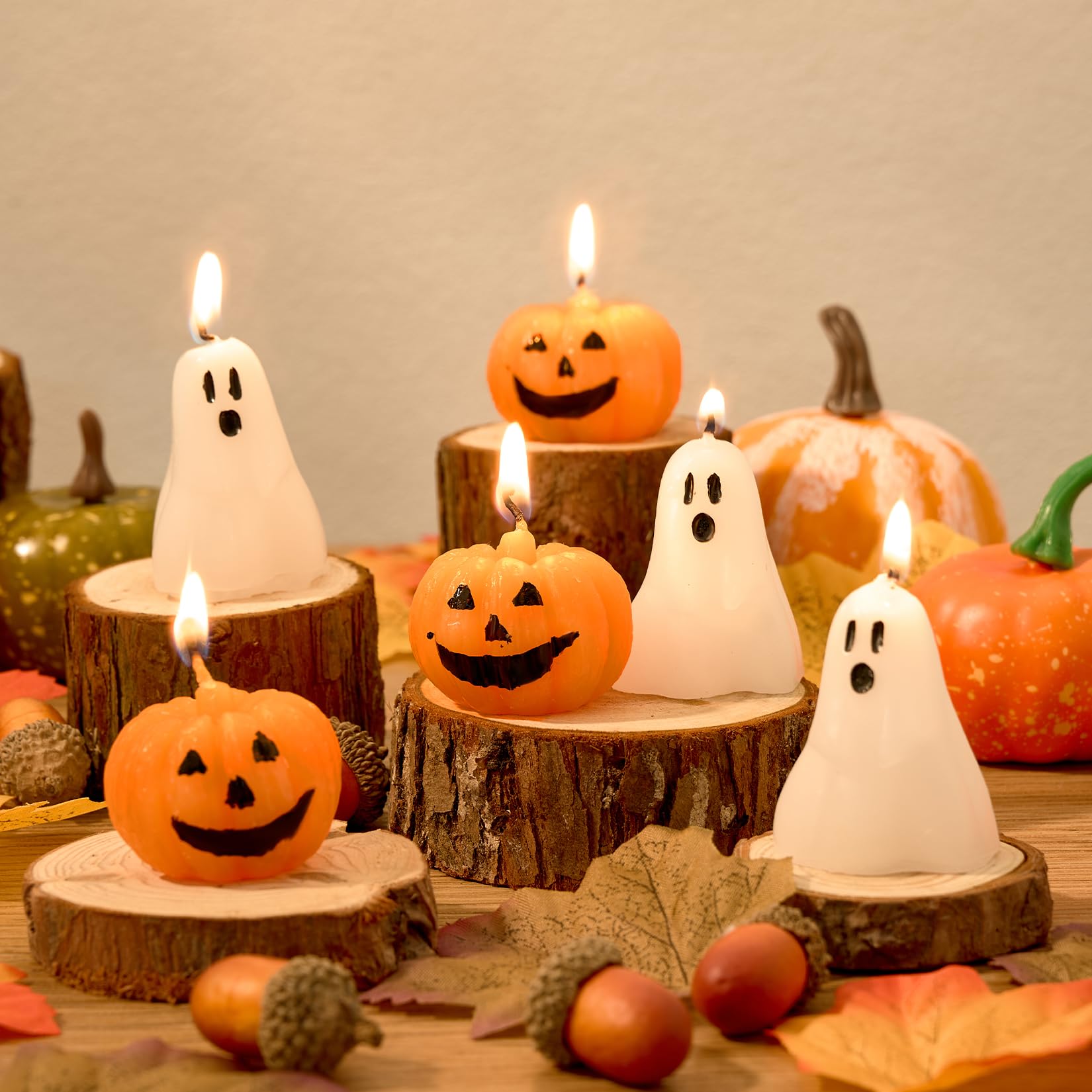 Photo 1 of 10 Pcs Halloween Ghost Pumpkin Candles, Cute Halloween Candles Thanksgiving Fall Candle Handmade Wax Burning Candle for Home Decorations Ghost Decor