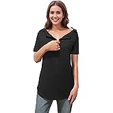 DOSWODE Chemo Port Shirts for Women 2 Side Snaps Short Sleeve Port Access Shirt Soft Dialysis Breast Cancer Recovery Clothing