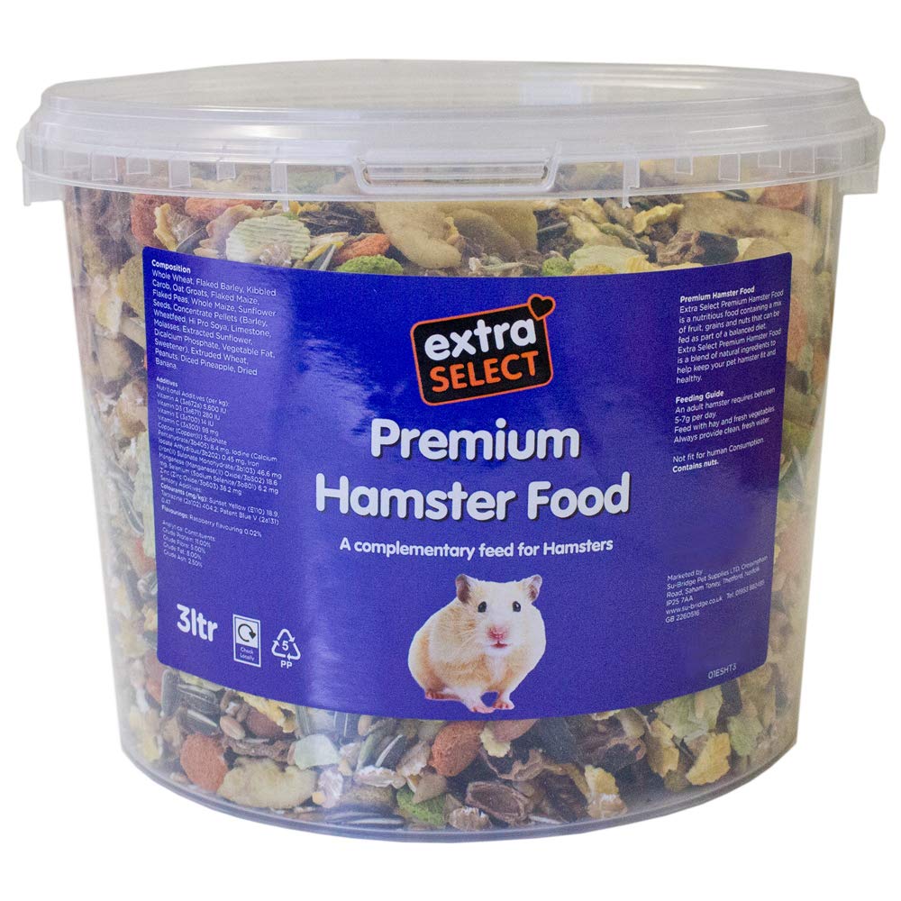 Extra Select Premium Dry Complete Hamster Food 3 Litre - Balanced Daily Diet for Hamsters with Mixed Ingredients for Health and Vitality