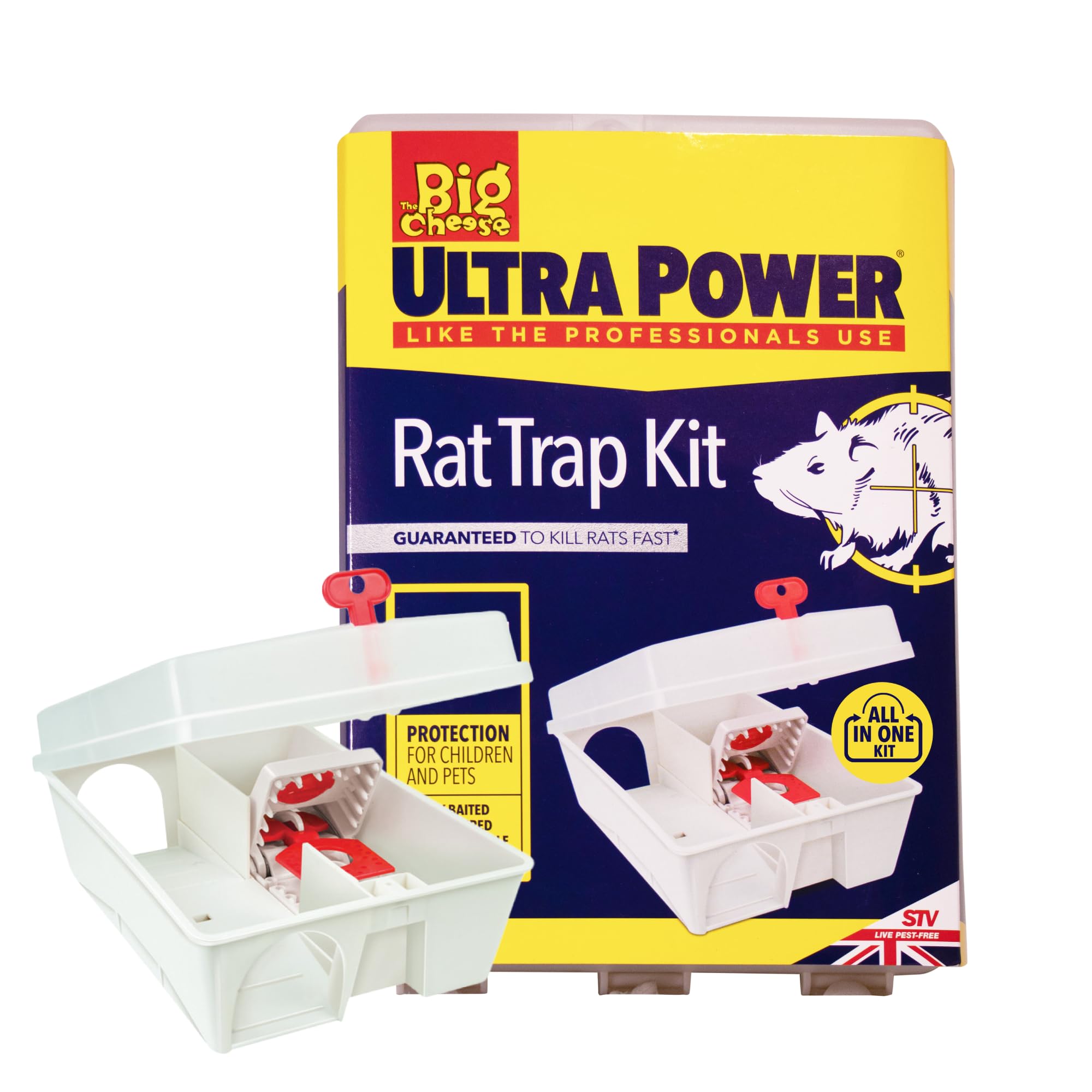 The Big Cheese Ultra Power Ready-Baited Rat Trap Kit - Reusable Rodent Trap For Indoor & Outdoor Use - Humane Pest Trap - Easy to Clean Plastic Rat Station With Prebaited Trap
