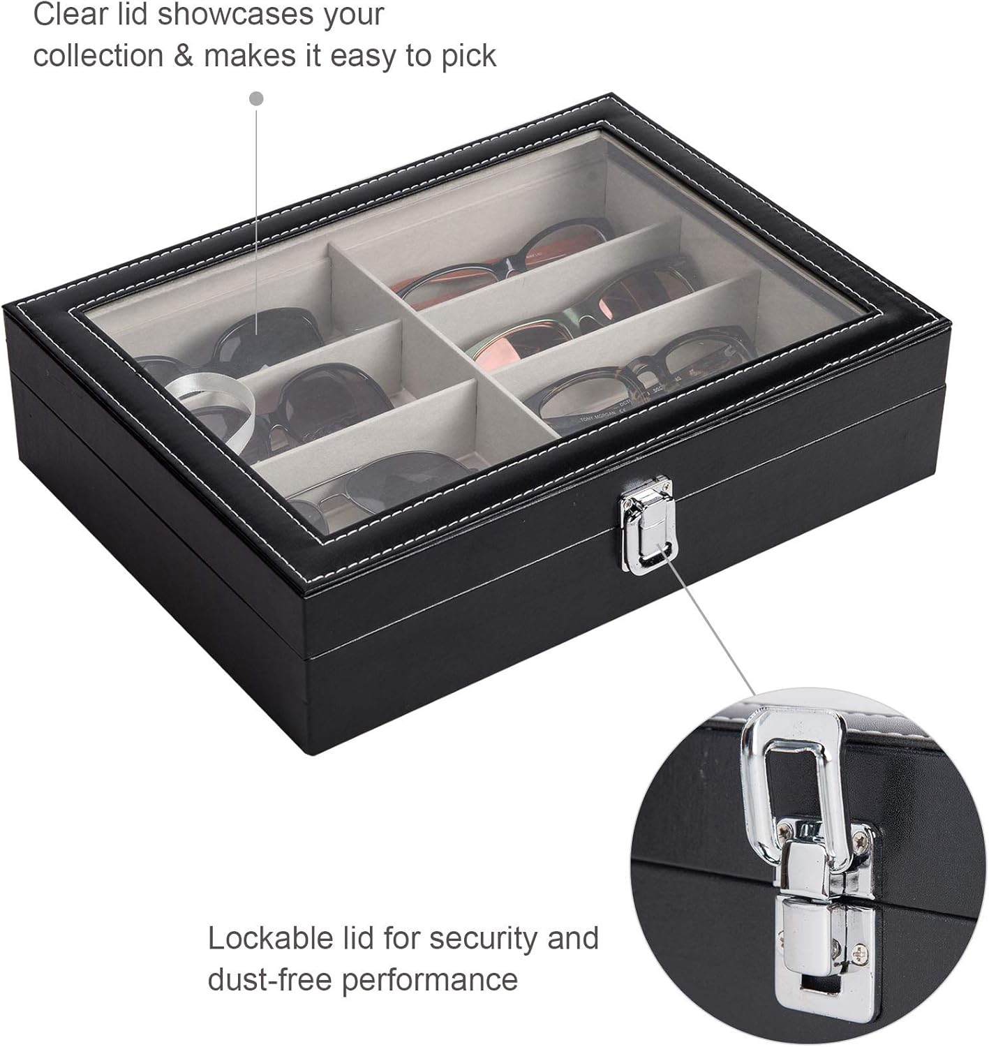 CO-Z Leather Multi Sunglasses Organizer for Women Men, Eyeglasses Eyewear Display Case, Jewelry Watch Organizer, Sunglasses Jewelry Collection Case, Sunglass Glasses Storage Holder Box with 8 Slots: Home & Kitchen