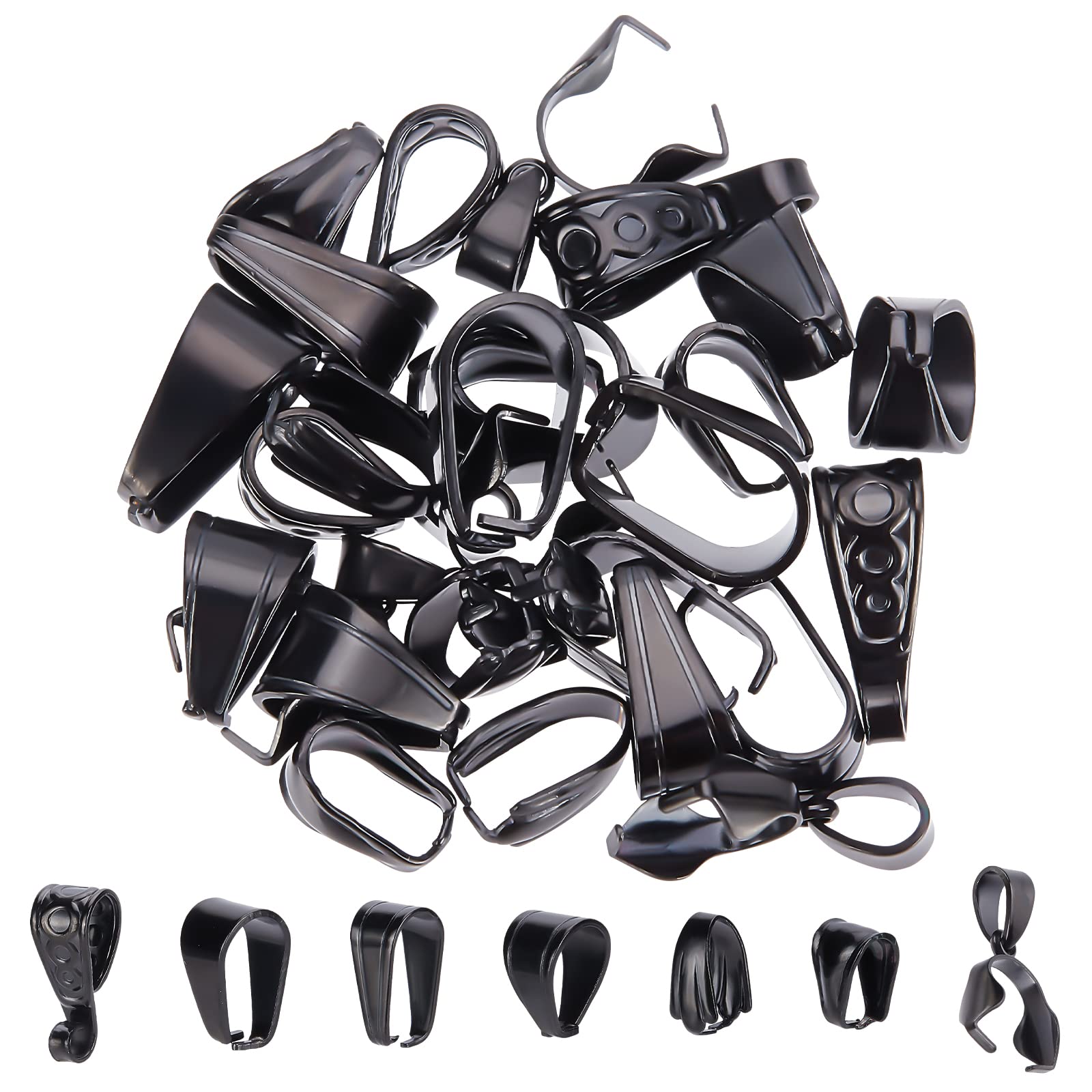 UNICRAFTALE 35pcs Black Stainless Steel Snap on Bails for Jewelry Making 2-7mm