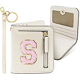 COSHAYSOO Cool Valentines Birthday Gift Ideas Initial Wallet for College Teenage Girls Slim RFID Blocking Bifold Wallet Travel Essentials Coin Cash Cards Organizer Purse Chenille Letter S Cream