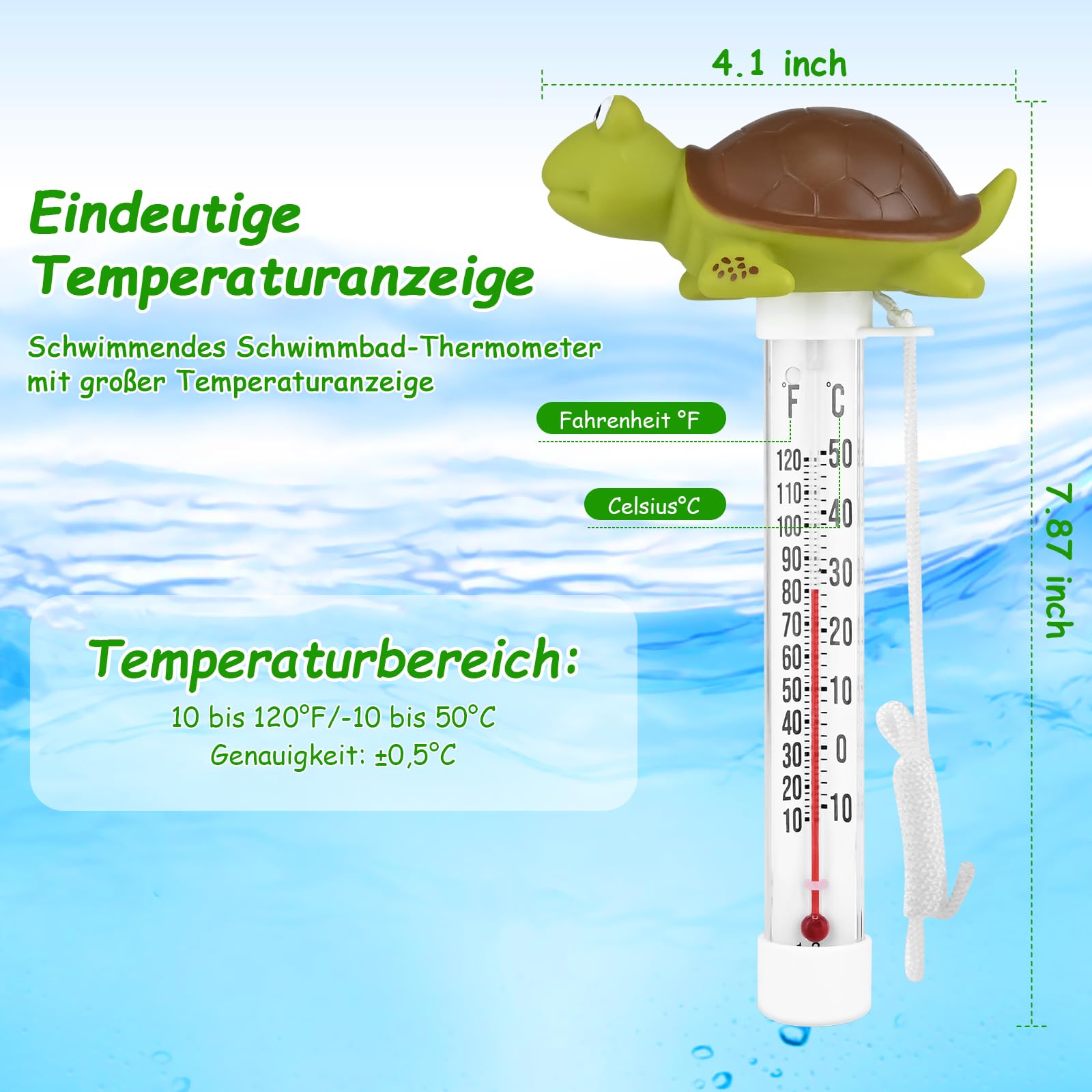 Schwimmendes Wasserthermometer, Schwimmbad Thermometer, Cartoon-Wassertemperatur Thermometer, Bruchsicheres Schwimmbadthermometer mit Seil, Geeignet für Whirlpools im Innen- und Außenbereich, Pools 3