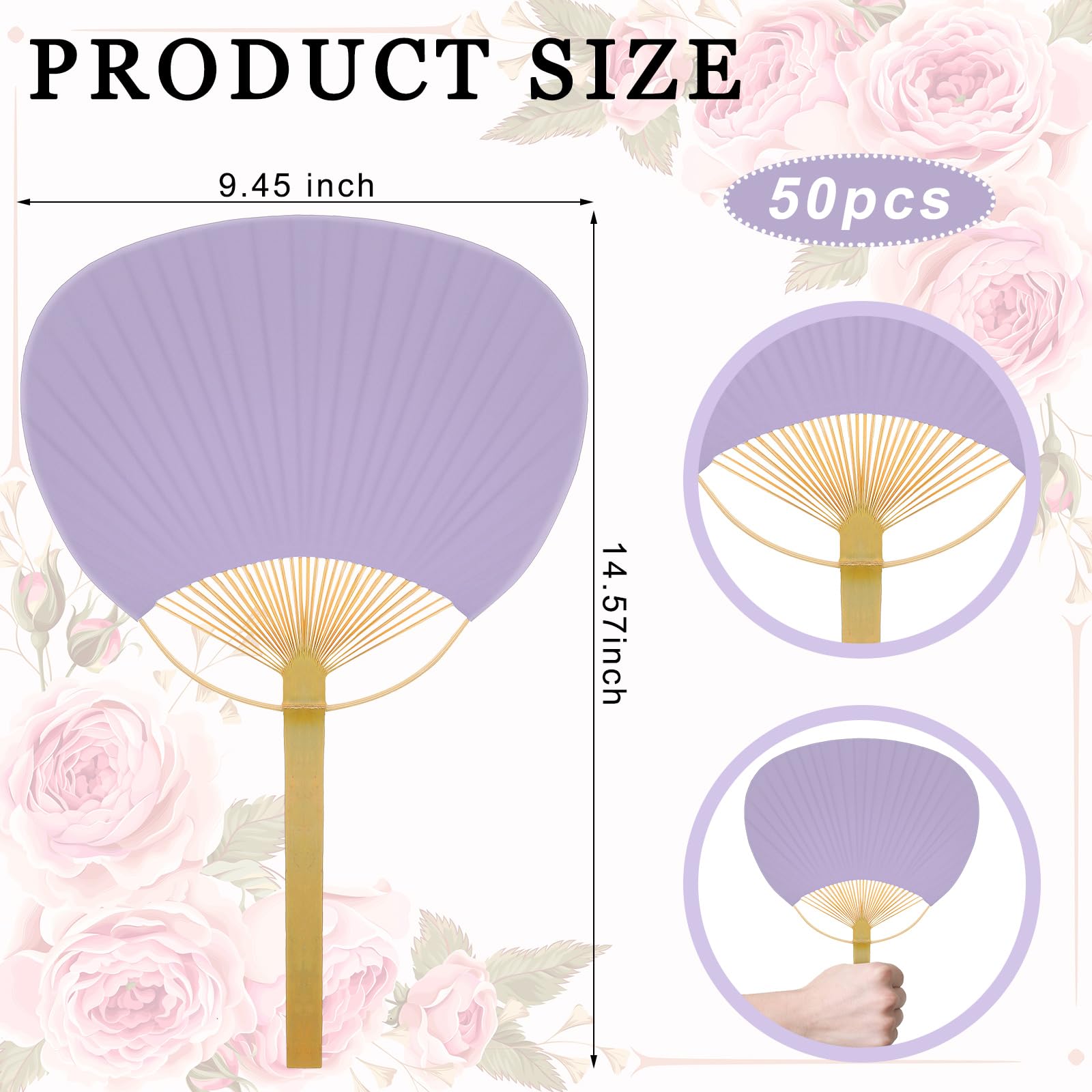 Geelin 50 Pcs Paddle Fan Bulk For Wedding Guests Decorative Fans