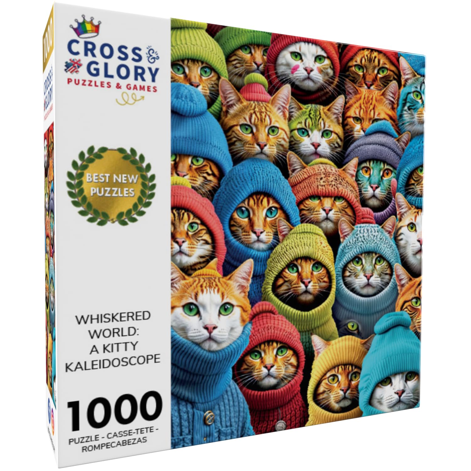 Cross & Glory - Whiskered World: A Kitty Kaleidoscope - Cat Jigsaw Puzzles for Adults, 1000 Piece Puzzle, Vibrant, Challenging & Detailed, Cat Puzzles