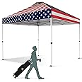 CROWN SHADES 10x10 Pop Up Canopy - Beach Tent with One Push Setup - Easy Outdoor Sun Shade for Events, Parties, Camping - Gazebo with STO-N-Go Cover Bag, Silver Coated Top, American Flag