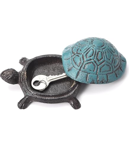 Key Hiders Outside – Turtle-Shaped Cast Iron Spare Key Holder, Weatherproof, 4.5x2.2x3.4 Inch, Decorative For Yard & Garden