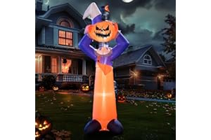 JOIEDOMI Joeidomi 9 FT Tall Halloween Inflatables Outdoor Decorations, Blow Up Halloween Yard Decorations with LEDs, Giant Blow Up Scarecrow with Red Eyes for Halloween Decor, Scary Halloween Decorations