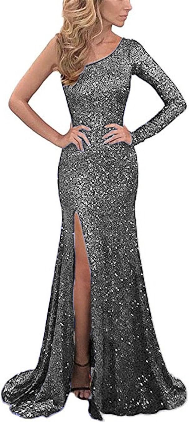 YSMei Womens One Shoulder Sequins Evening Dresses Long Prom Formal Gowns Ysm185