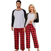 U2SKIIN Mens Pajama Set Soft Knit Sleepwear Matching Pajamas for Couples | Ultra Soft Knit Fabric,Stretch Comfort,Color Block Raglan Sleeves, Plaid Pants,Home &amp; Lounge Wear, Perfect for Couples