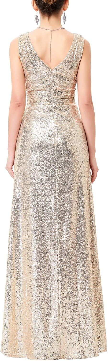 Kate Kasin Women Sequin Bridesmaid Dress Sleeveless Maxi Evening Prom Dresses: Clothing