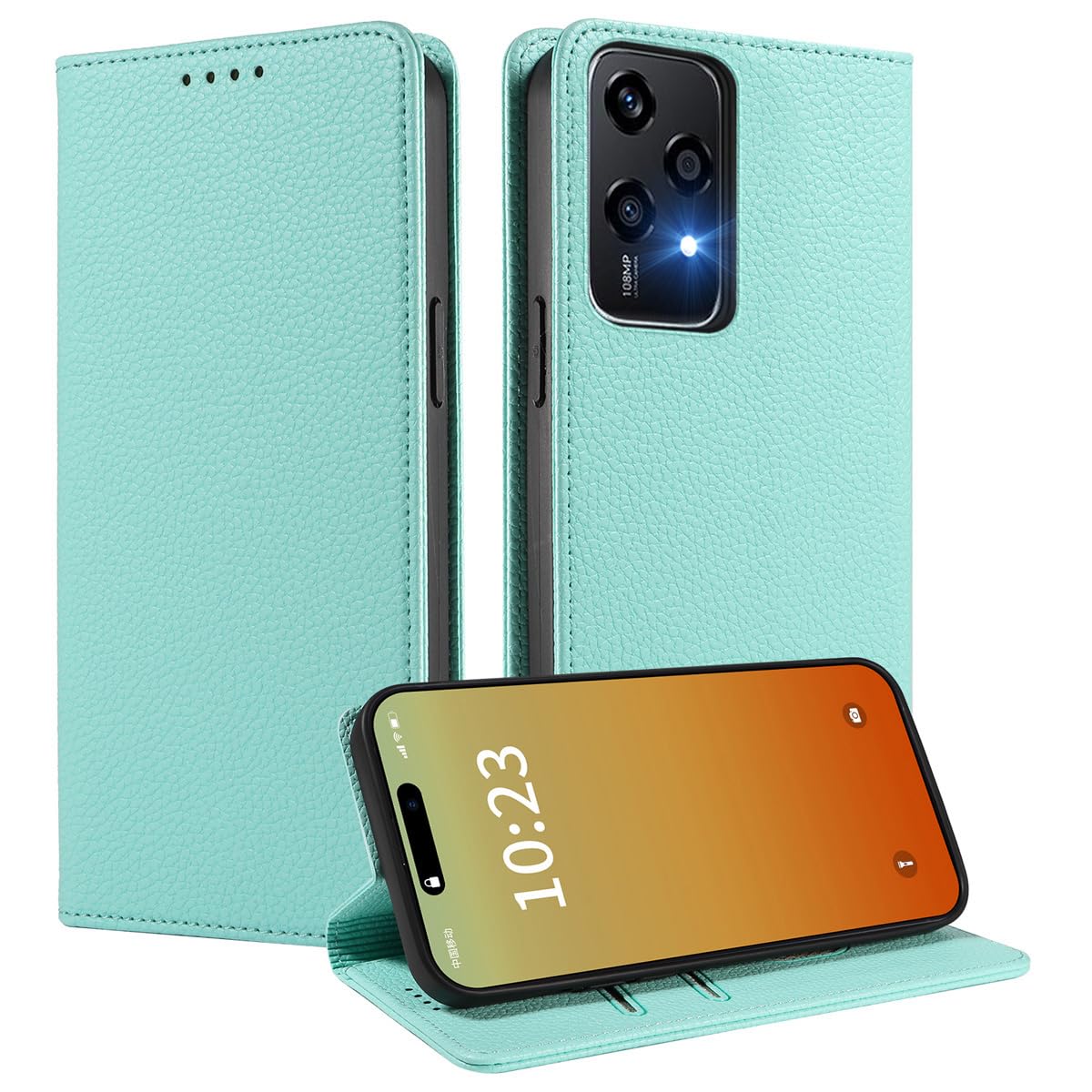 MOJIA Case for Honor 200 Lite 5G, [Strong Magnetic Closure] Premium PU Leather Wallet Case Flip Phone Cover, Card Holder Multifunctional Case. Mint Green — image 1