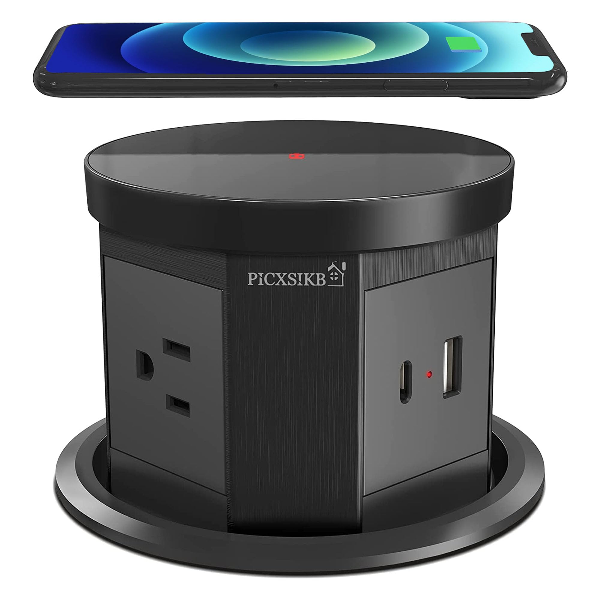 Photo 1 of Pop Up Outlet with 15W Wireless Charger, 4.33 inch Pop Up Outlet for Countertop, 3 AC Plug 1 USB-A 1 USB-C Hidden Outlet Pop Up Electrical Outlet for for Kitchen/Home/Office