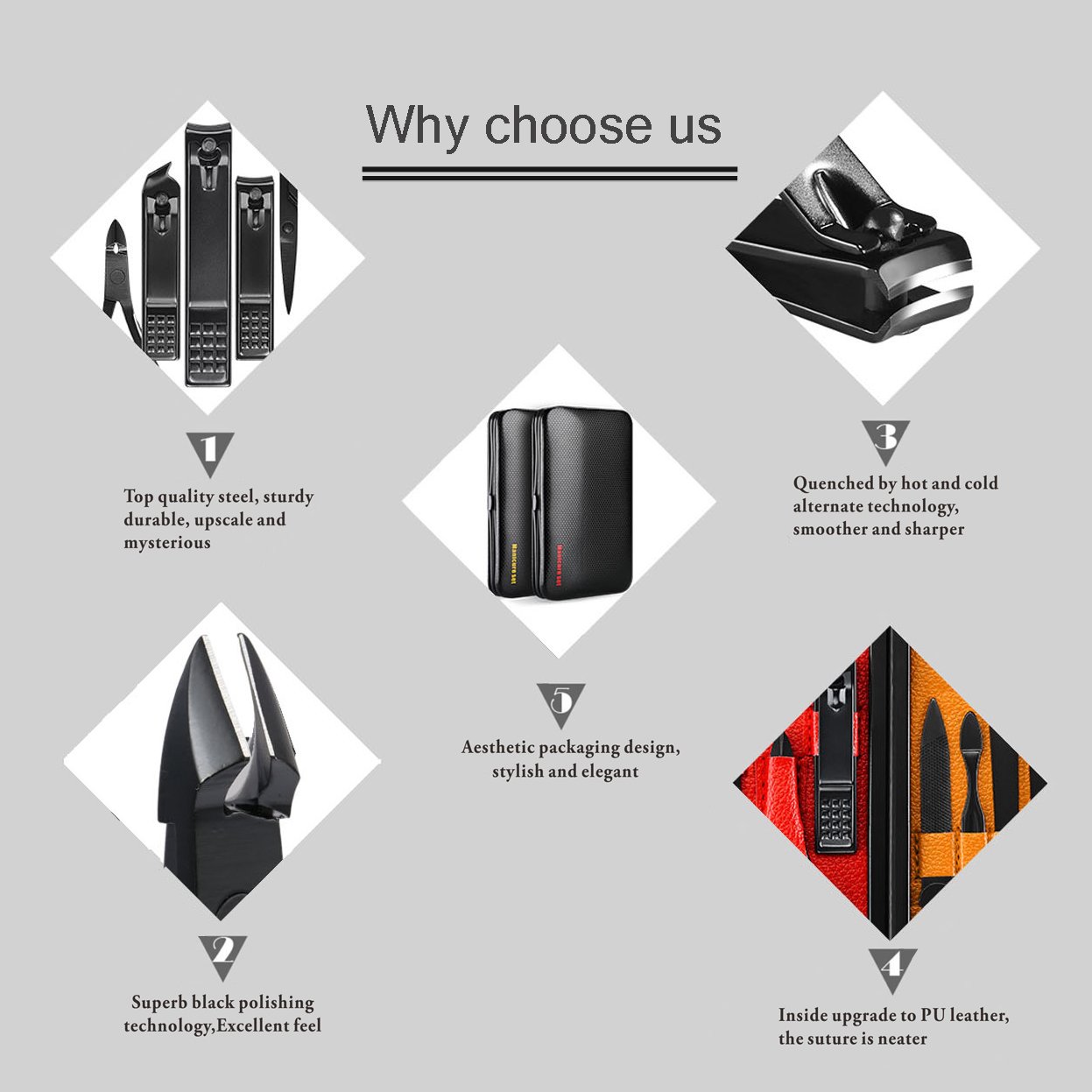 Keiby Citom Professional Stainless Steel Nail Clipper Travel & Grooming Kit Nail Tools Manicure & Pedicure Set of 15pcs with Luxurious Case(Black/Red) : Beauty