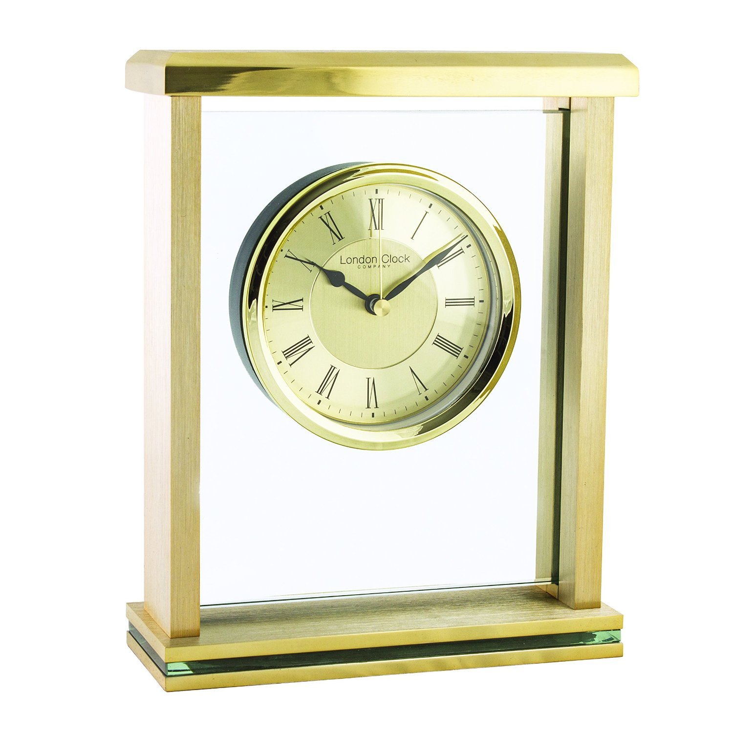 London Clock 03123 Gold Flat Top Mantel Mantel Battery Clock