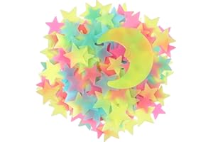 AM AMAONM 100 Pcs Colorful Glow in The Dark Luminous Stars and Moon Fluorescent Noctilucent Plastic Wall Stickers Murals Decals for Home Art Decor Ceiling Wall Decorate Kids Babys Bedroom Room Decorations